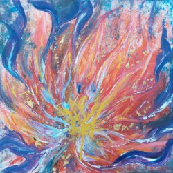 Abstrakte Malerei, Titel: "Feuerblume", 2020, 40x40 cm, Acryl auf Leinwand