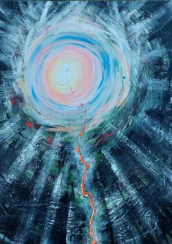 Abstrakte Malerei, Titel: "Lichtblick", 2023, 50x70 cm, Acryl auf Leinwand