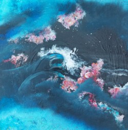 Abstrakte Malerei, Titel: "Blauer Nebel", 2024, 40x40 cm, Acryl auf Leinwand