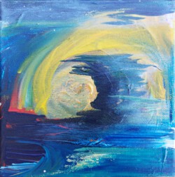 Abstrakte Malerei, Titel: "Licht und Nebel", 2018, 20x20 cm, Acryl auf Leinwand