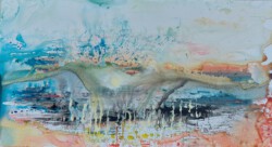 Abstrakte Malerei, Titel: "Keim", 2018, 122x67,5 cm, Acryl auf Spanplatte