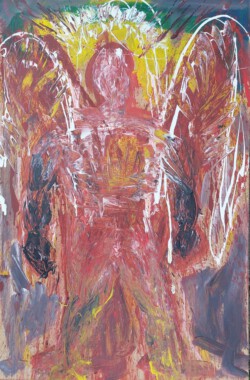 Abstrakte Malerei, Titel: "Wutengel", 2019, 75x115 cm, Acryl auf Spanplatte