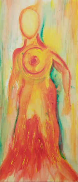 Abstrakte Malerei, Titel: "Wandelnde Seele", 2018, 50x113 cm, Acryl auf Holz