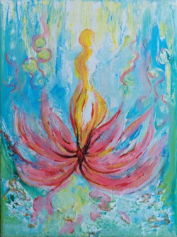 Abstrakte Malerei, Titel: "Seerose", 2022, 18x24 cm, Acryl auf Leinwand