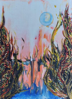Abstrakte Malerei, Titel: "Im Mondschein", 2023, 18x24 cm Acryl auf Leinwand