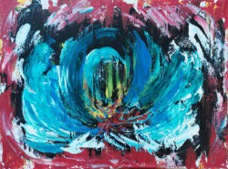 Abstrakte Malerei, Titel: "Blaues Feuer", 2021, 40x30 cm, Acryl auf Leinwand