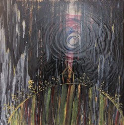 Abstrakte Malerei, Titel: "Zuhause?", 2024, 40x40 cm, Acryl auf Leinwand